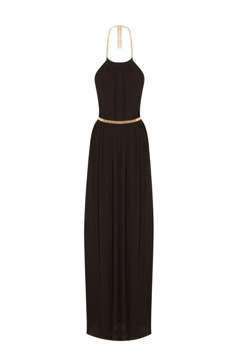 vestido largo de fiesta cuello halter escote espalda
